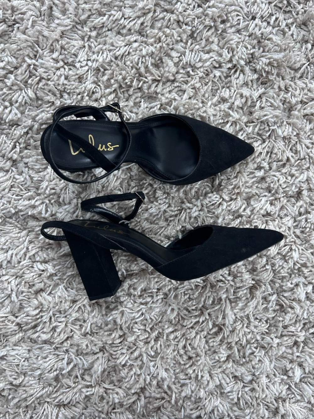 Lulu's Black Pointed Toe Ankle Strap Block Heels